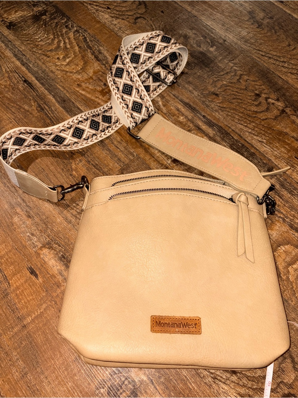Montana West Beige Crossbody Bag with Patterned Strap